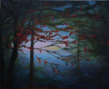 Картина под названием "L'homme et la forêt" - Cécile Dinge, Подлинное произведение искусства, Масло Установлен на Деревянная…