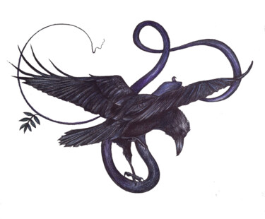 제목이 "Raven, Oiseau à mém…"인 그림 Cécile Jeanne Fraeye로, 원작, 볼펜
