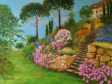 Painting titled "Le Jardin" by Cécile Labossière, Original Artwork, Oil