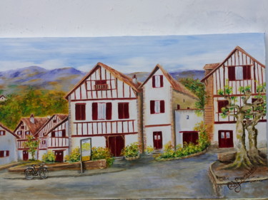 Peinture intitulée "une-rue-du-village-…" par Cécile Labossière, Œuvre d'art originale, Huile