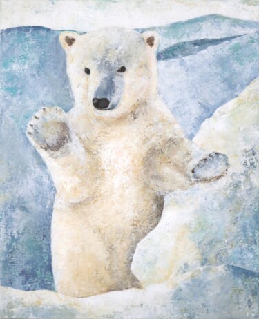 Painting titled "HELLO !" by Cécile Delaveau, Original Artwork, Acrylic Mounted on Wood Stretcher frame