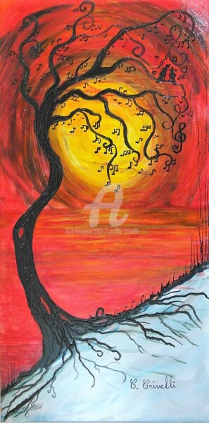 Peinture intitulée "50/100 arbre-a-musi…" par Cécilia Crivelli, Œuvre d'art originale, Acrylique