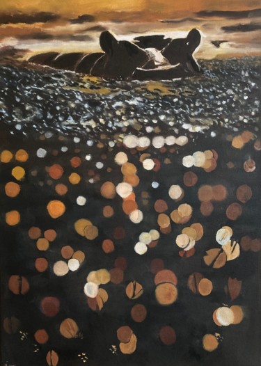 Painting titled "África IV" by Cecília Vilas Boas, Original Artwork, Oil