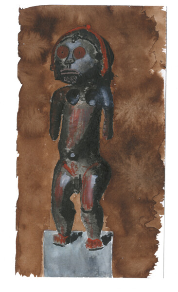 Malarstwo zatytułowany „Statuette fang” autorstwa Cédric Crémière, Oryginalna praca, Akwarela