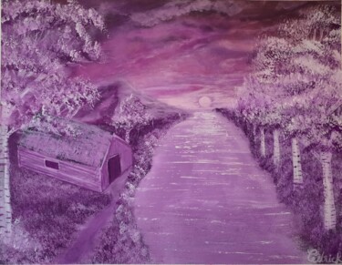 Painting titled "La vie en mauve" by Cédric Fayasse, Original Artwork, Acrylic Mounted on Wood Stretcher frame