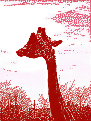 Digital Arts titled "Red girafe with red…" by Cédric Hajiji, Original Artwork, Photo Montage