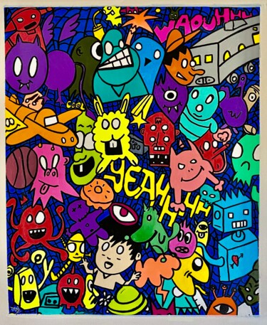 Pintura intitulada "Pop doodle" por Aste, Obras de arte originais, Acrílico