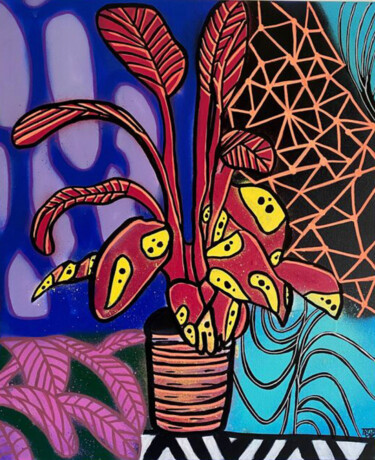 Painting titled "Plante en pot" by Aste, Original Artwork, Acrylic