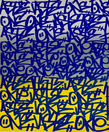 Schilderij getiteld "Punition blue white…" door Aste, Origineel Kunstwerk, Graffiti