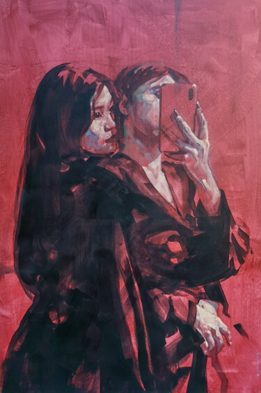 Картина под названием "selfie carbone" - Cedrick Vannier, Подлинное произведение искусства, Акрил Установлен на Деревянная р…