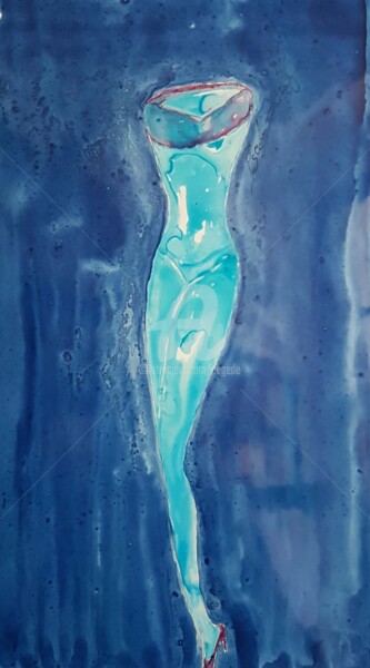 Peinture intitulée "Fourreau turquoise" par Cegede, Œuvre d'art originale, Encre