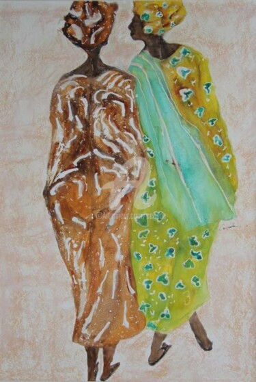 Malarstwo zatytułowany „African Ladies” autorstwa Cegede, Oryginalna praca, Akwarela