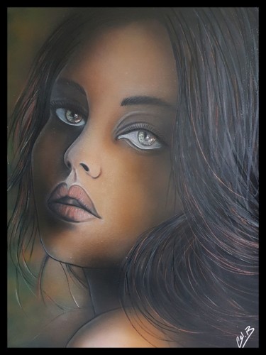 Painting titled "" Nude "" by Cel . B, Original Artwork, Airbrush Mounted on Wood Stretcher frame