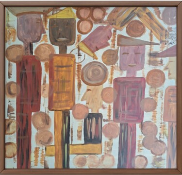 Painting titled "Homens de Pau" by Celia Ribeiro, Original Artwork, Acrylic Mounted on Wood Stretcher frame