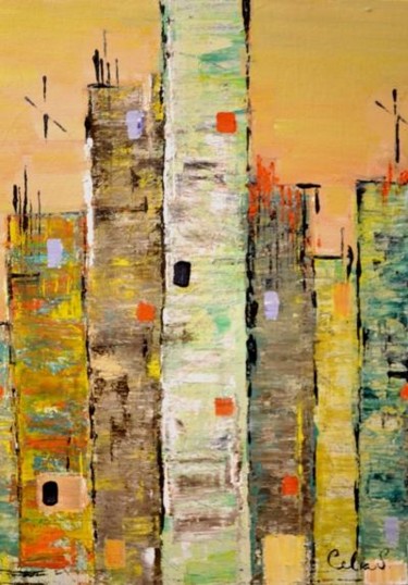 Painting titled "edificios" by Celia Edith Sanabria, Original Artwork