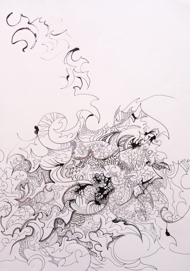 Disegno intitolato "calligraphie 15" da Céline Dudoret, Opera d'arte originale, Penna gel