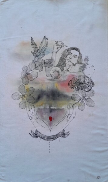 Desenho intitulada "" L'abri"" por Céline Mahe, Obras de arte originais, Tinta