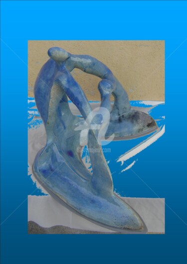 Sculpture intitulée "bleu-sphere-energie…" par Céline Pariggi (Wen Dao), Œuvre d'art originale, Céramique