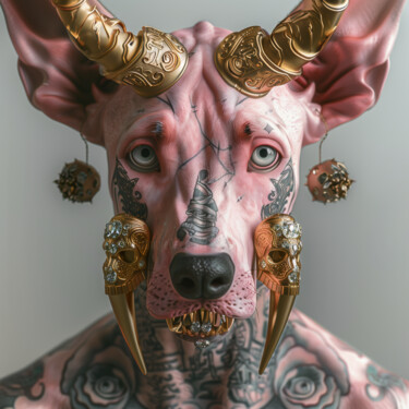 「Goddog, the miseric…」というタイトルのデジタルアーツ Céline Vignalによって, オリジナルのアートワーク, デジタル プレキシガラスにマウント