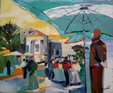 Peinture intitulée "Le marché de Brem-s…" par Celine Dabot, Œuvre d'art originale, Huile Monté sur Châssis en bois