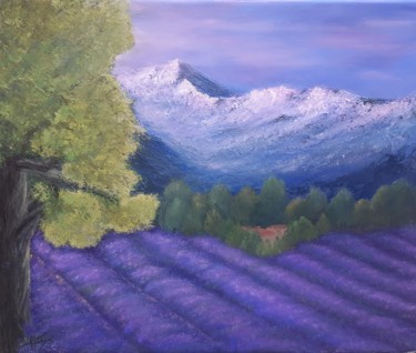 Painting titled "Le mont violet" by Célinne, Original Artwork, Oil