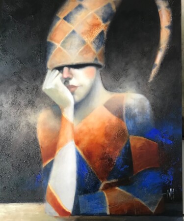 Painting titled "En descanso" by Cesar Ayllón, Original Artwork, Oil Mounted on Wood Stretcher frame