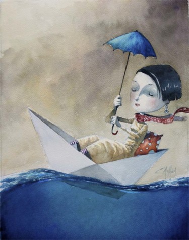 Painting titled "viajera.jpg" by Cesar Ayllón, Original Artwork, Watercolor