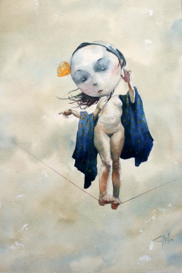 Pintura titulada "manto azul" por Cesar Ayllón, Obra de arte original, Acuarela