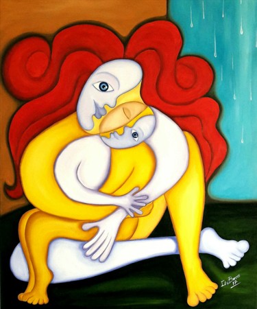 Pintura titulada "Madre con su hijo" por Céu Barros, Obra de arte original