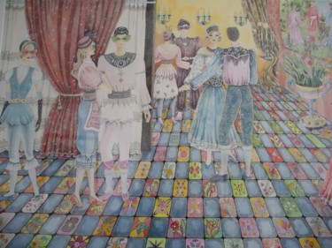 Рисунок под названием "le bal masqué" - Place Aux Rêves, Подлинное произведение искусства, Чернила