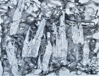 Schilderij getiteld "Noir et blanc" door Claude Gascon, Origineel Kunstwerk, Acryl Gemonteerd op Frame voor houten brancard