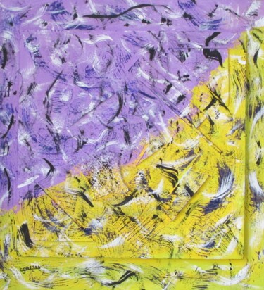 Schilderij getiteld "En jaune et lavande" door Claude Gascon, Origineel Kunstwerk, Acryl Gemonteerd op Houten paneel