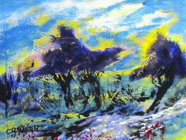 Painting titled "Paysage 0224" by Claude Gascon, Original Artwork, Acrylic Mounted on Wood Panel