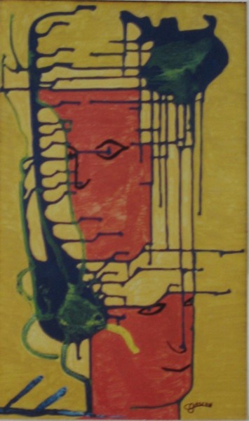 Malerei mit dem Titel "Têtes vides" von Claude Gascon, Original-Kunstwerk, Acryl