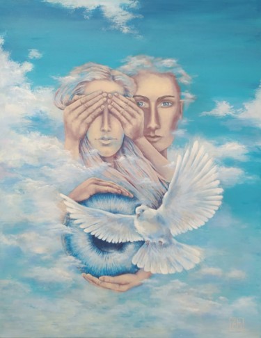 Pintura intitulada "Guardians of the sky" por Zhenya Chetverugina (Zhenya Che), Obras de arte originais, Acrílico