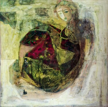 Malerei mit dem Titel "Le cercle" von Chahla Soummer, Original-Kunstwerk, Patchwork Auf Keilrahmen aus Holz montiert