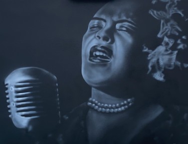 Malerei mit dem Titel "Billie Holiday" von Johan De Champs, Original-Kunstwerk, Airbrush