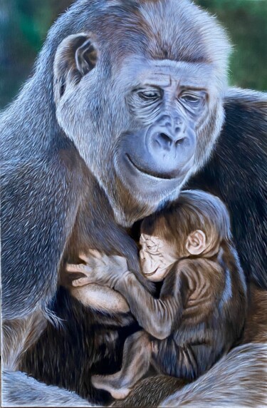 Painting titled "Motherly Love" by Johan De Champs, Original Artwork, Oil