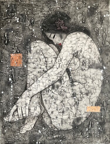 Картина под названием "Nuit tranquille" - Changzheng Zhu, Подлинное произведение искусства, Акрил Установлен на Деревянная р…