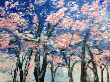 Painting titled "Cerisiers du Japon" by Chantal Derrien, Original Artwork, Acrylic