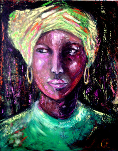 Painting titled "METISSE" by Chantal Eymes, Original Artwork, Oil Mounted on Wood Stretcher frame