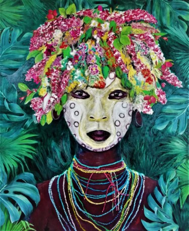 Картина под названием "FLORA" - Chantal Eymes, Подлинное произведение искусства, Масло Установлен на Деревянная рама для нос…