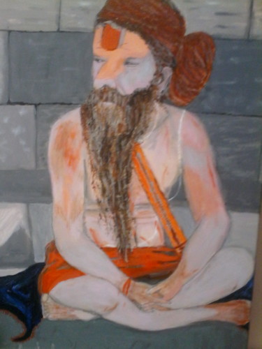 Painting titled "mendiant-katmandou.…" by Serge Fiorato, Original Artwork