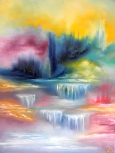 Painting titled "CASCADES 1" by Chantal Larriviere, Original Artwork, Oil