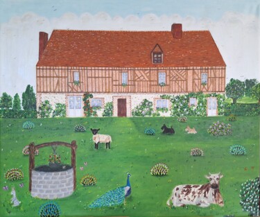 Painting titled "LA FERME NORMANDE" by Chantal Le Pape, Original Artwork, Acrylic