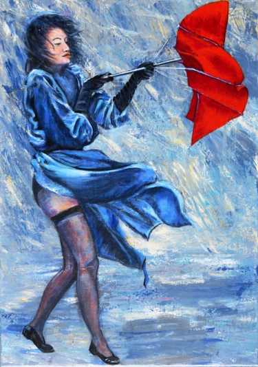 Peinture intitulée "LE PARAPLUIE ROUGE" par Chantal Martin (chm), Œuvre d'art originale, Acrylique