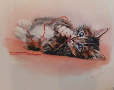 Peinture intitulée "chaton et pelote de…" par Chantal Signorini (C.Signorini), Œuvre d'art originale, Huile