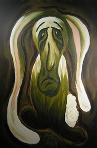 Peinture intitulée "Lapin menton tombant" par Chantal Brunelle, Œuvre d'art originale, Huile