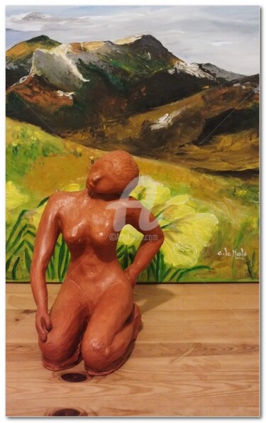 Sculpture intitulée "Jeune Femme Agenoui…" par Chantal Le Mesle, Œuvre d'art originale, Terre cuite