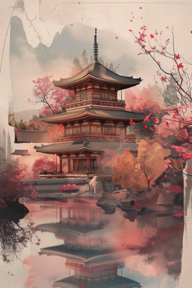 Grafika cyfrowa / sztuka generowana cyfrowo zatytułowany „Japandi Temple digi…” autorstwa Chantasia Art, Oryginalna praca, O…